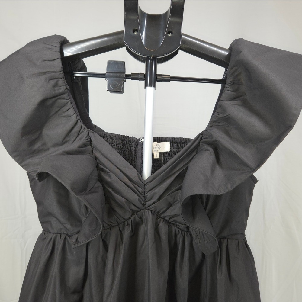 Entro Black Ruffle Strap Babydoll Dress Smocked Back Flowy Mini‎ S